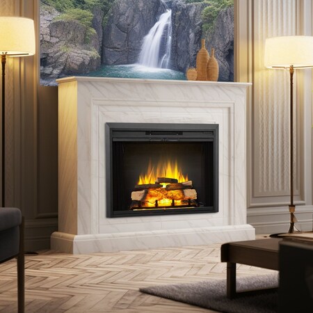 Edendirect 35'' Ventless Electric Fireplace Insert, Fire Crackling Sound, Remote Control, Mesh Screen, Black EF264B